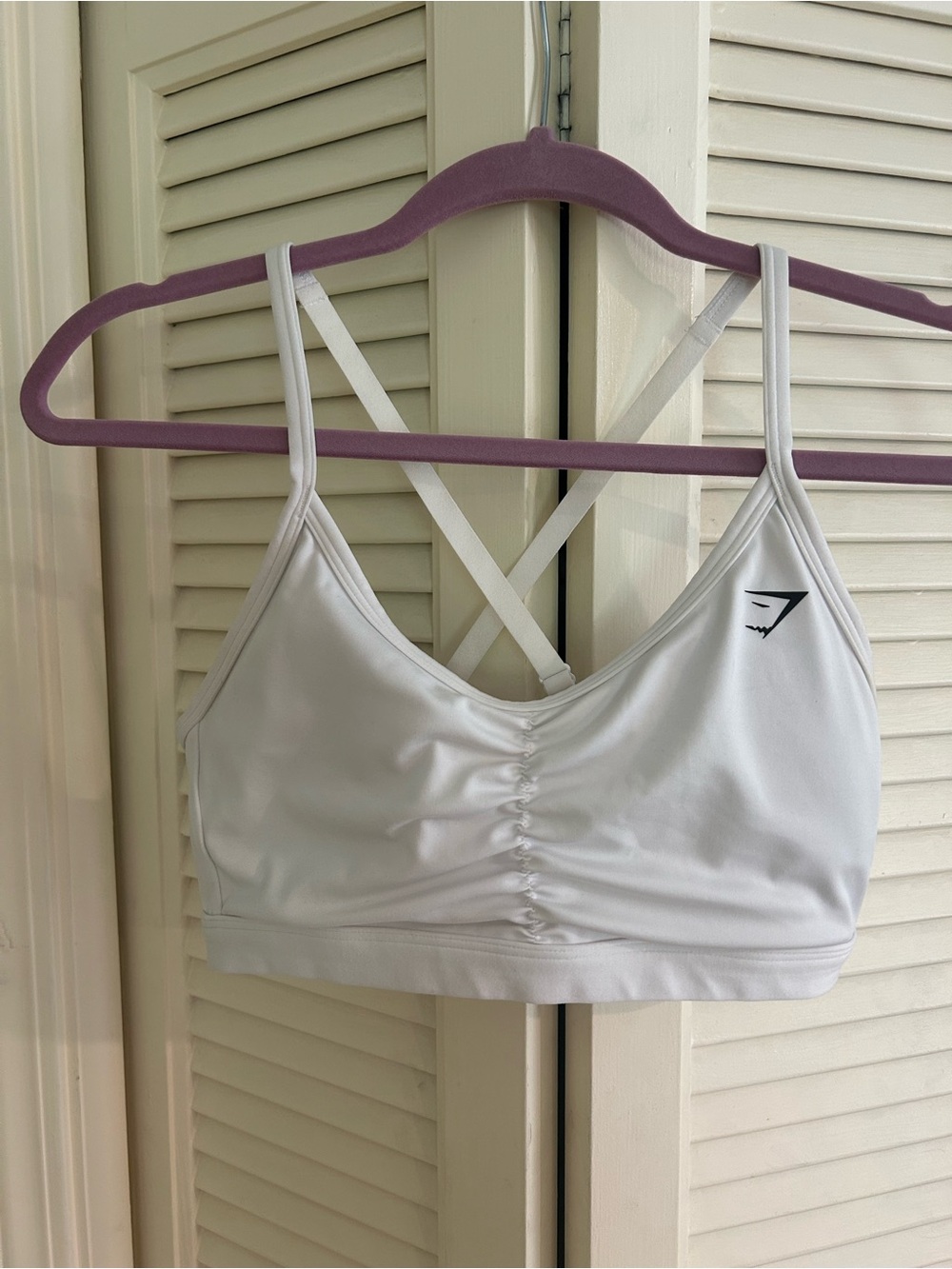 Gymshark White Cross-Back Ruched Sports Bralette
